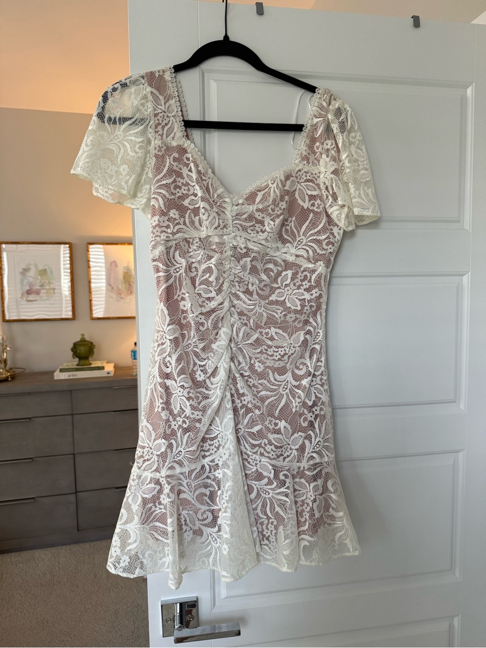 Astr the Label White Lace Mini Dress with Nude Lining